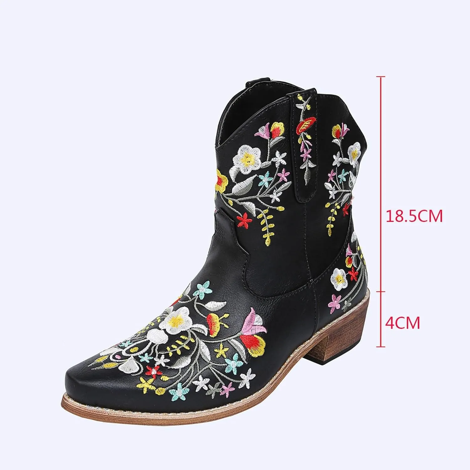 Ankle Boots for Women Cowboy BootsCowgirl Boots Chunky Heel Flower Embroidered Chunky Heels Pointed Women Ankle Boots