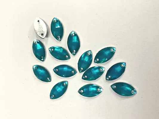 Aqua Blue Eye 2 Hole Plastic Stone -6x12 mm