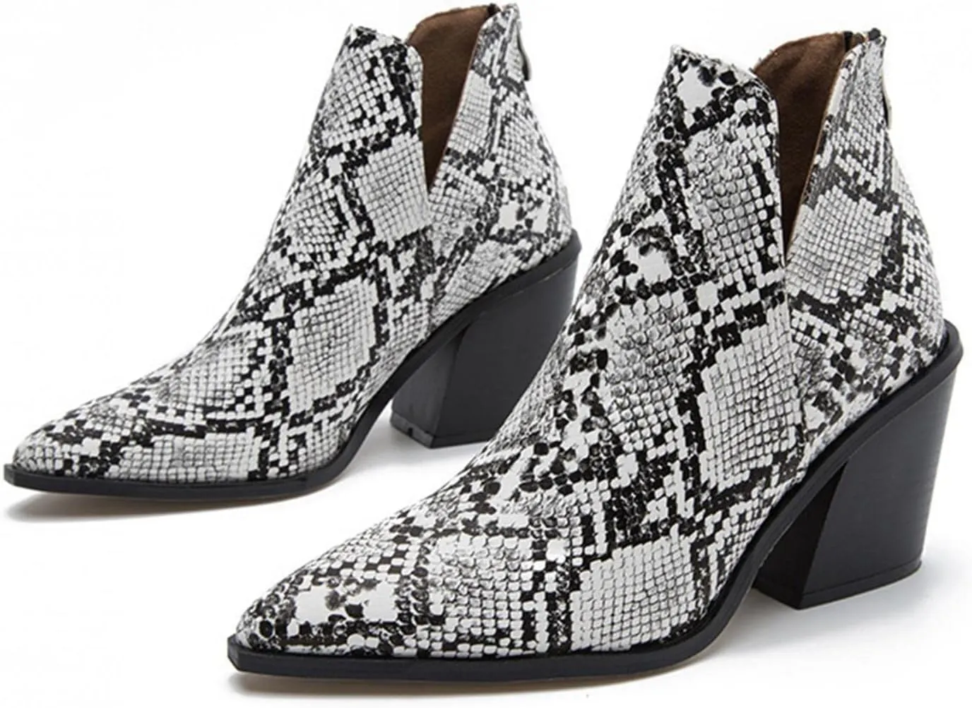 Bcshiye Women's Short Heel Slip On Pointed Toe Chelsea Ankle Boots V Cutout Chunky Low Heeled Dressy Western Booties