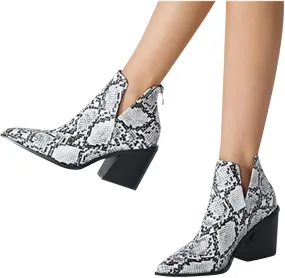 Bcshiye Women's Short Heel Slip On Pointed Toe Chelsea Ankle Boots V Cutout Chunky Low Heeled Dressy Western Booties