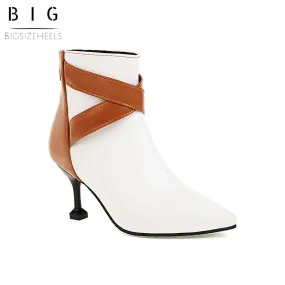 Bigsizeheels Sexy pointy zipper ankle boots - White