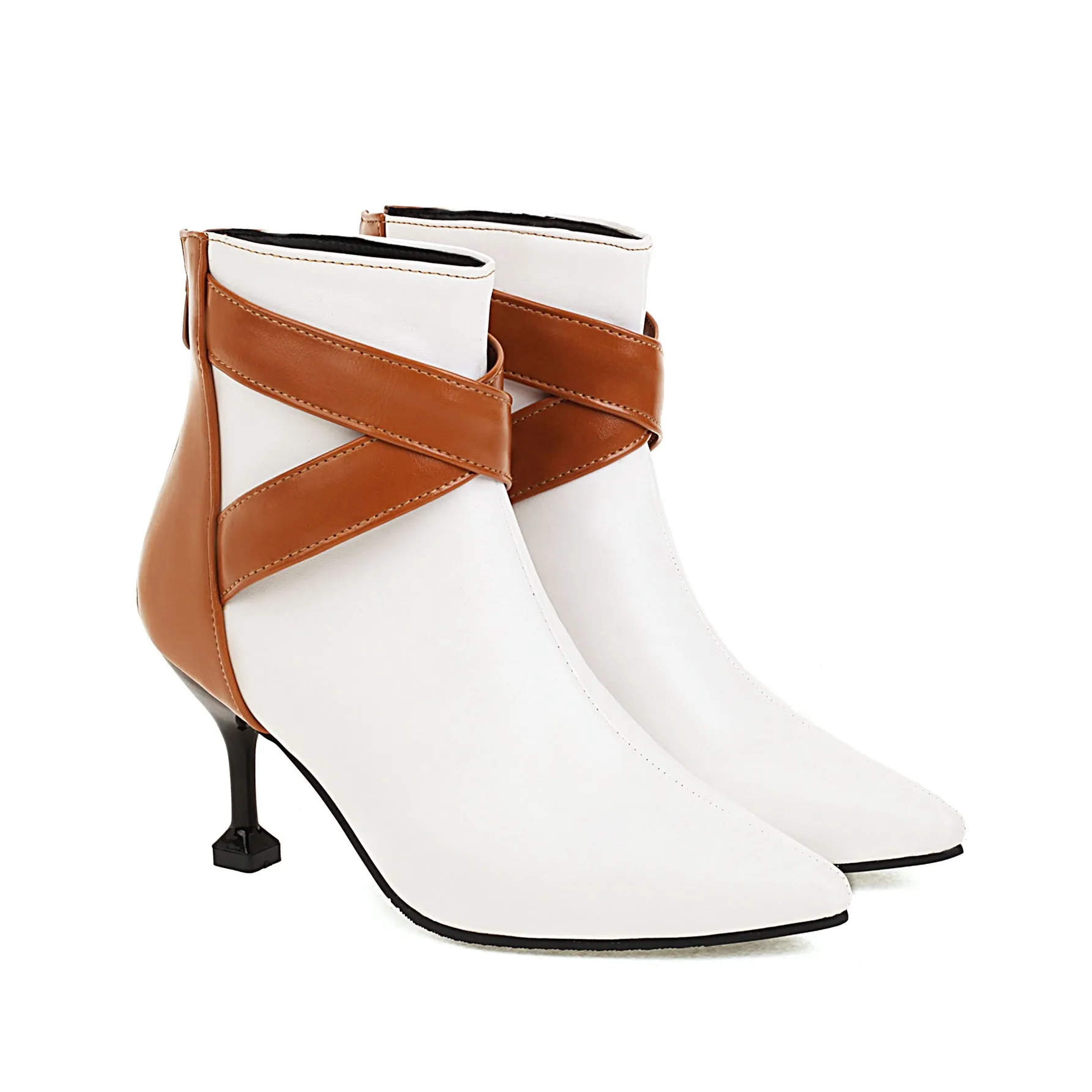 Bigsizeheels Sexy pointy zipper ankle boots - White