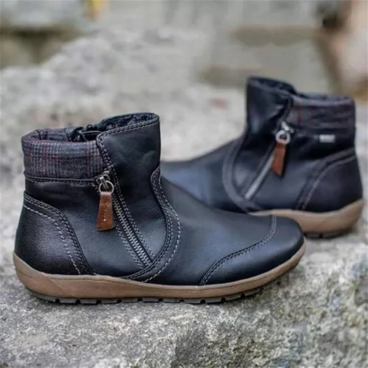 Boots For Women 2024 No Heel Fashion Ankle Booties Combat Boots Cowboy Cowgirl Western Short Booties Walking Shoes