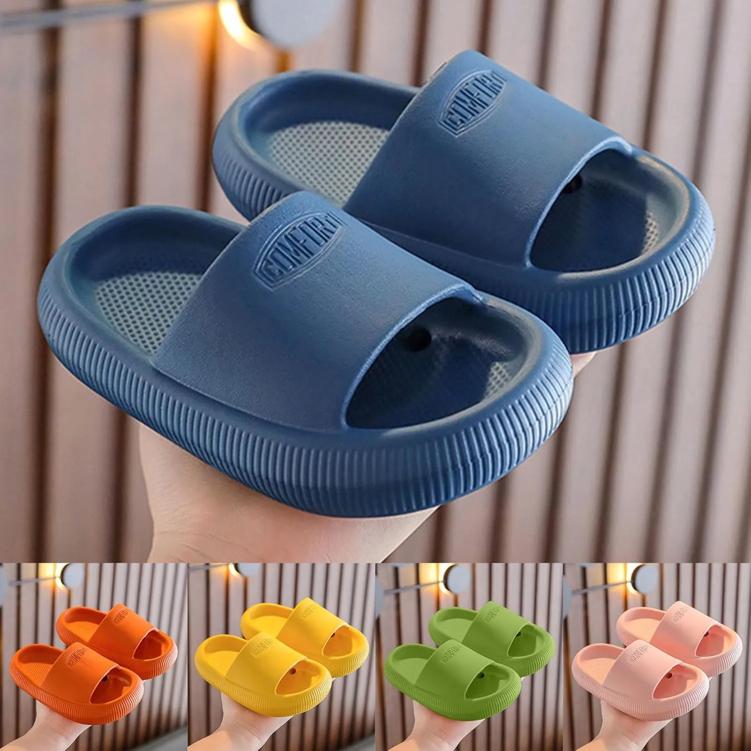Boys Cloud Slides Summer Comfortable Cushioned Slides Slip On Pillow Slippers Non Slip Open Toe Shower Slippers