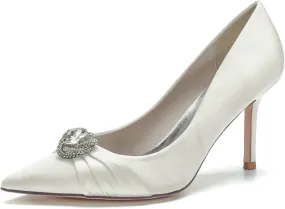Bridal Shoes Women's Closed Toe Stiletto Bridal Evening Party Wedding Dress Shoes with Crystal,Ivory,6