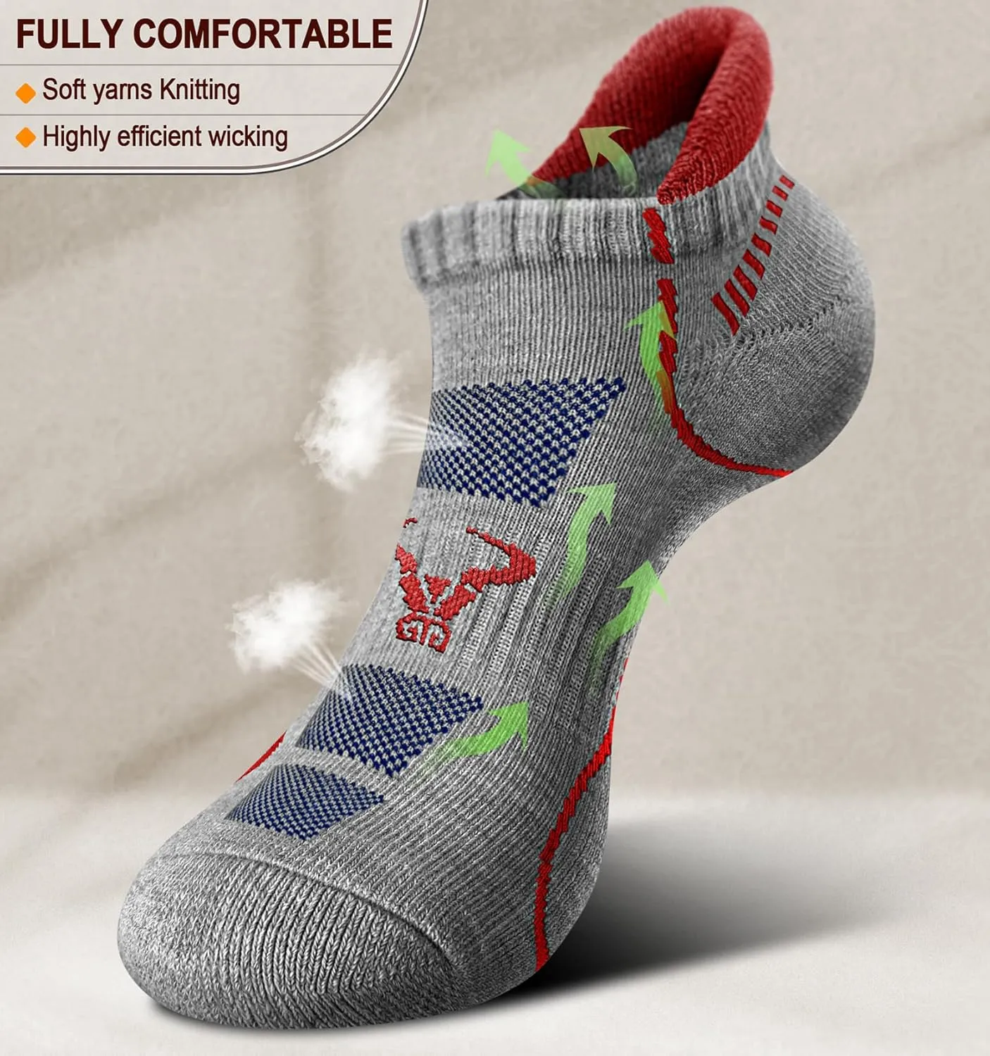 BULLIANT Men's Ankle Socks 4Pairs-Athletic Running Socks Cushioned No Show Breathable-Arch Support