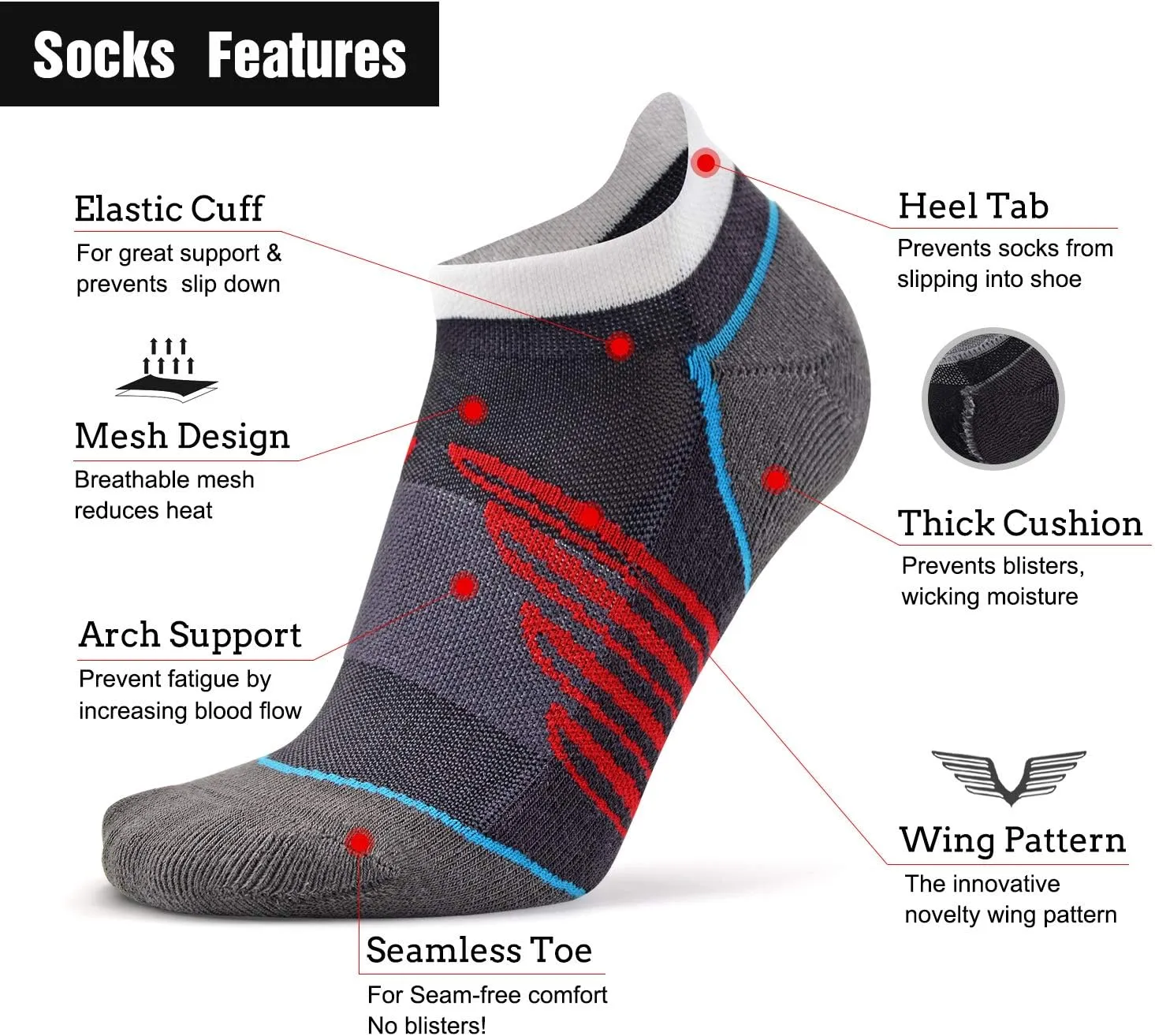 Busy Socks Compression Ankle Cushioned Running Sport Socks for Men Women, Low Cut Arch Support Tab Athletic Socks 3 Pairs