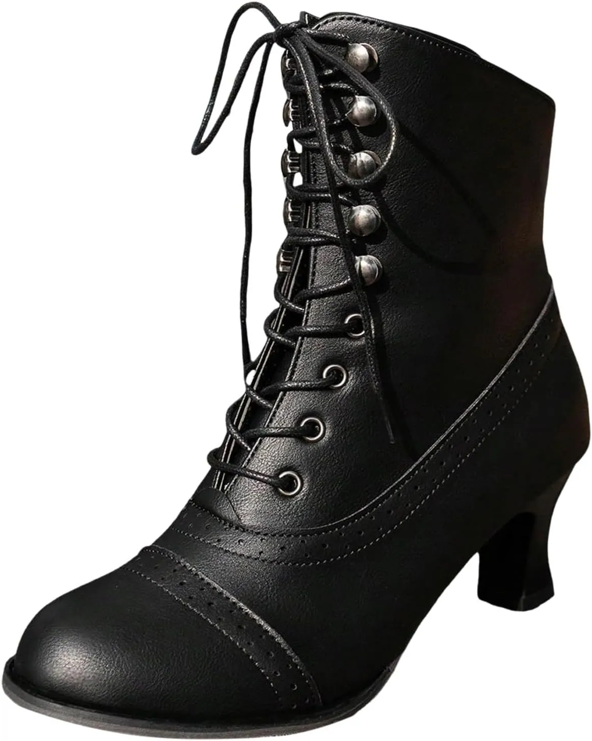 Cathalem Ankle Boots for Women High Heel Pointed Toe Ankle Boots Lace up Side Zipper Kitten Heels