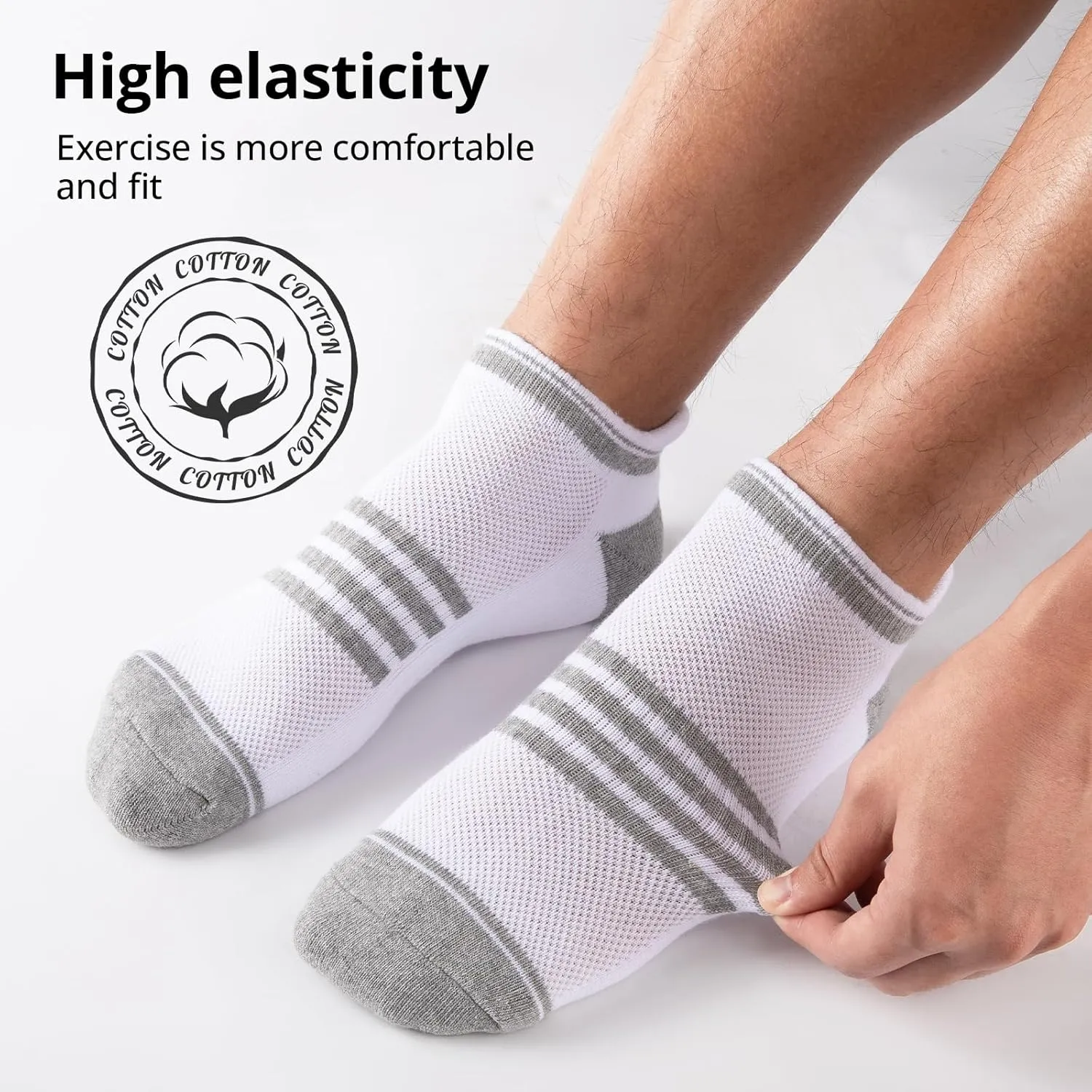 COOVAN Mens Ankle Socks 8 Pairs Cotton Cushioned Breathable Athletic Tab Running Anti-Blister Sports Socks