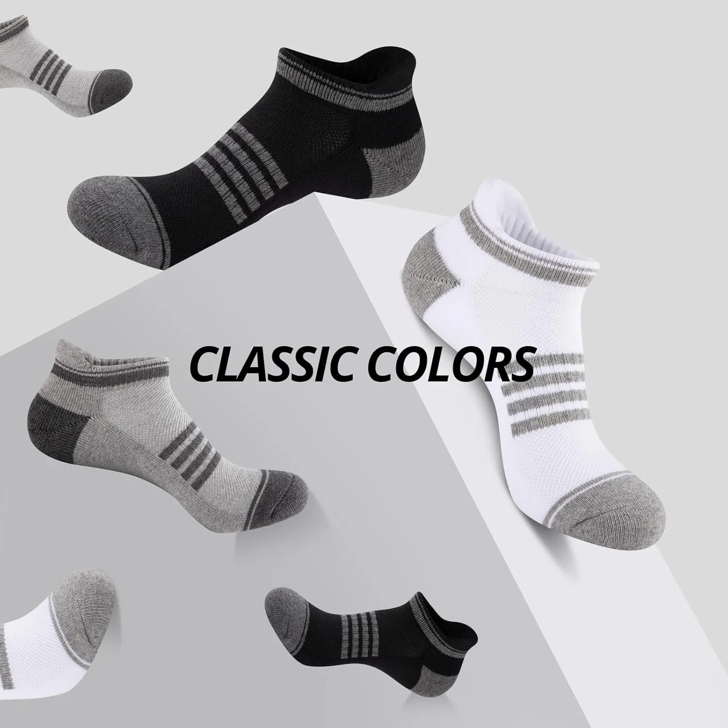 COOVAN Mens Ankle Socks 8 Pairs Cotton Cushioned Breathable Athletic Tab Running Anti-Blister Sports Socks