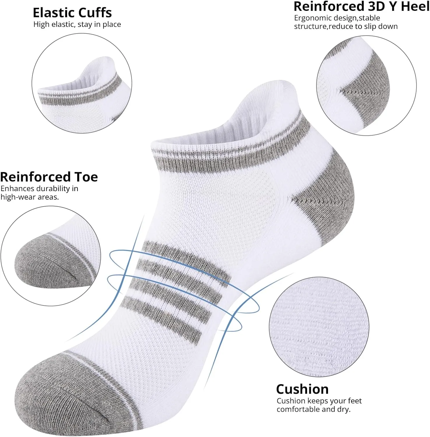 COOVAN Mens Ankle Socks 8 Pairs Cotton Cushioned Breathable Athletic Tab Running Anti-Blister Sports Socks