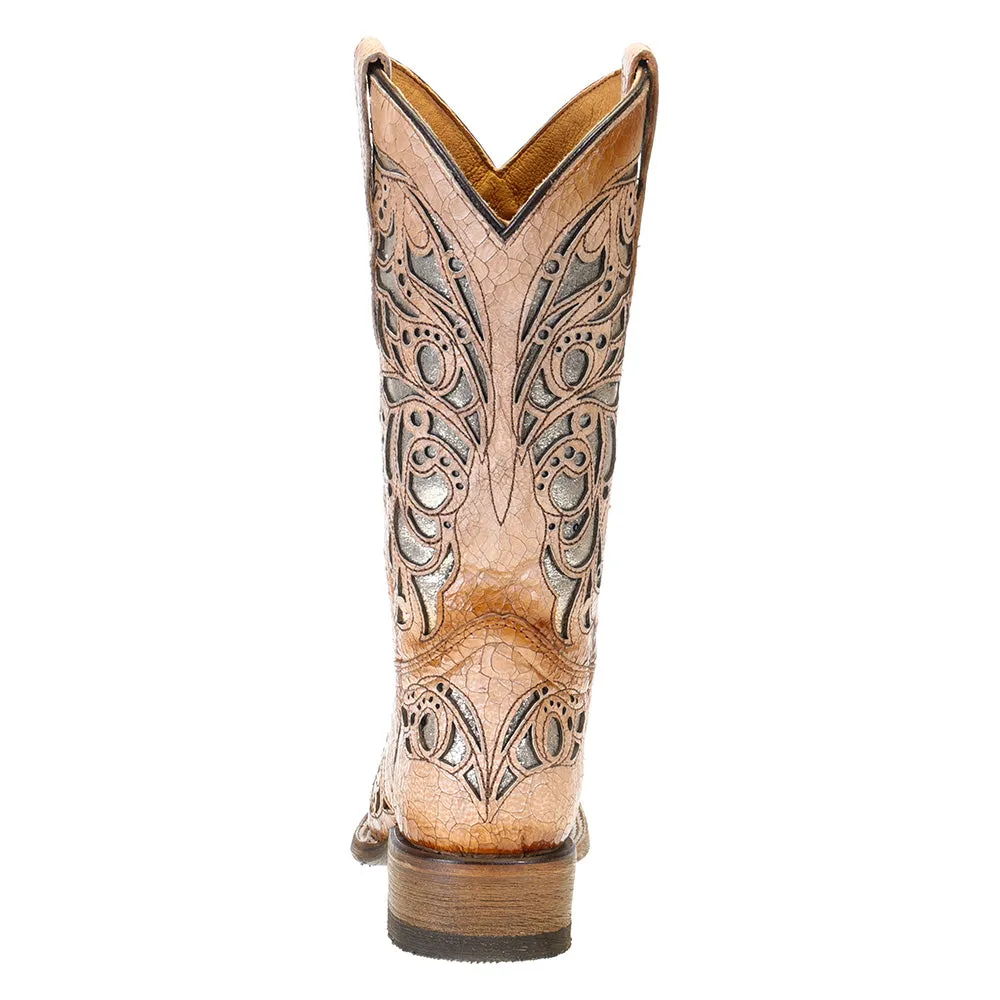 Corral Childrens Beige Shiny Inlay & Embroidery Square Toe Boots T0104