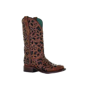 Corral Ladies Tan & Black Inlay Embroidery & Stud Boots A4129