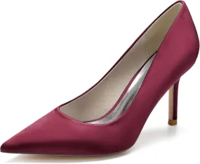 FufoneUS Wedding Bridal Shoes Women's Stiletto High Heel Dress Pumps Pointed Toe Evening Party Shoes,Burgundy,9
