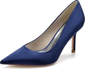 FufoneUS Wedding Bridal Shoes Women's Stiletto High Heel Dress Pumps Pointed Toe Evening Party Shoes,Dark Blue,6