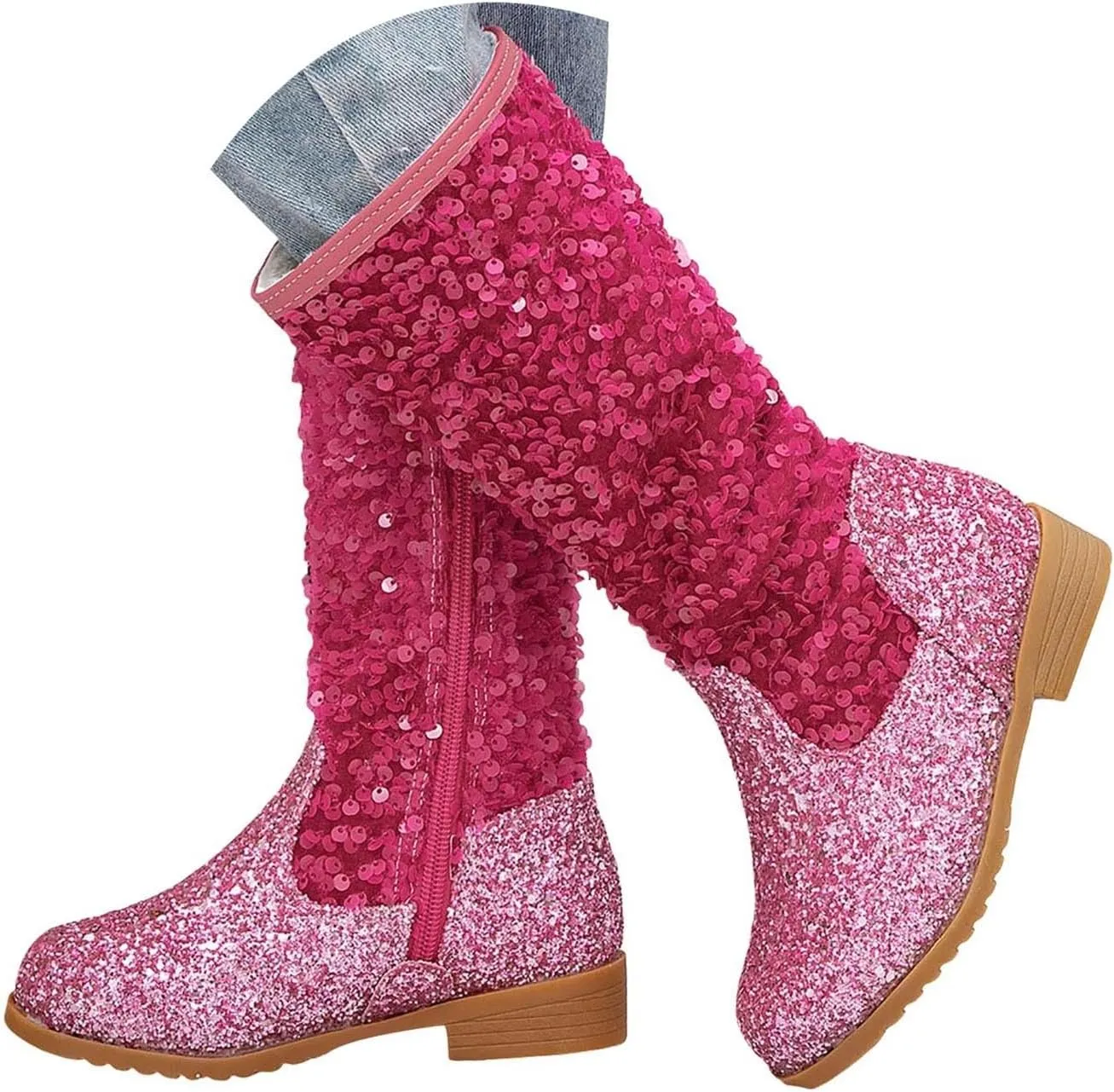 Girls Cowgirl Boots Child Mid Calf Warm Fur Lined Glitter Toddler Cowboy Boot Little Big Kids Western Riding Shoes