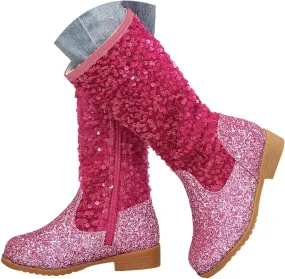 Girls Cowgirl Boots Child Mid Calf Warm Fur Lined Glitter Toddler Cowboy Boot Little Big Kids Western Riding Shoes