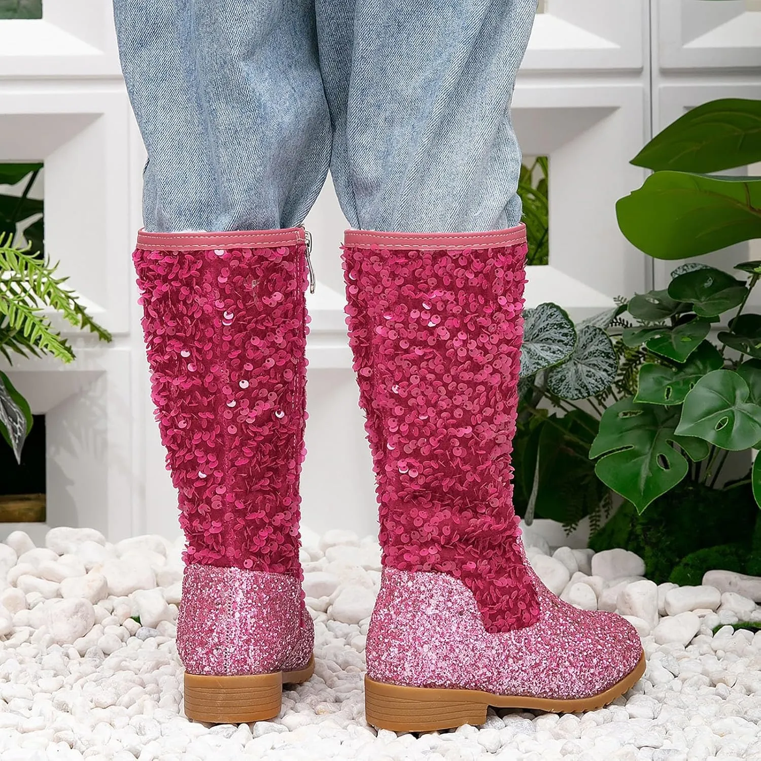 Girls Cowgirl Boots Child Mid Calf Warm Fur Lined Glitter Toddler Cowboy Boot Little Big Kids Western Riding Shoes