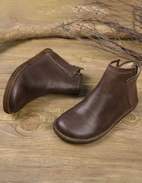 Handmade Retro Leather Short Boots