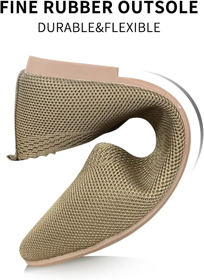 Husmeu Women's Pointed-Toe Ballet Flat Shoes Knit Classic Ballet Flats Walking Shoes Casual Formal Comfortable Slip-On Flat Shoes Leopard Khaki