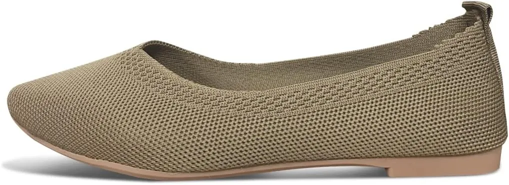 Husmeu Women's Pointed-Toe Ballet Flat Shoes Knit Classic Ballet Flats Walking Shoes Casual Formal Comfortable Slip-On Flat Shoes Leopard Khaki