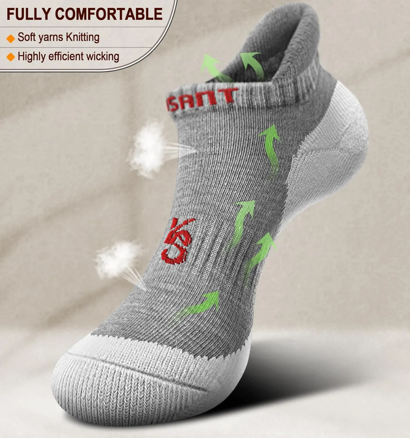 KEMISANT Men Ankle Socks, Athletic Wicking Socks Cushioned For Men Running Walking-Arch Compression Support