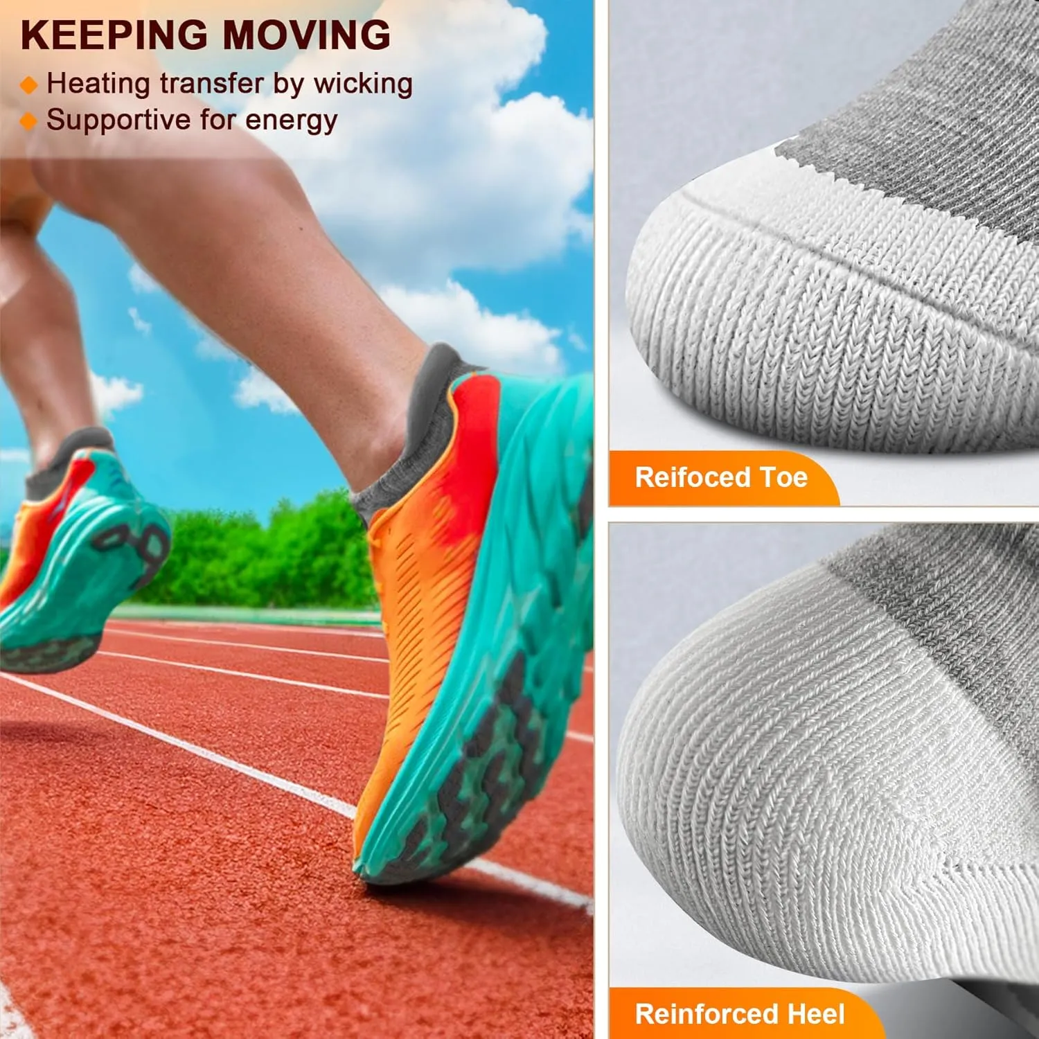 KEMISANT Men Ankle Socks, Athletic Wicking Socks Cushioned For Men Running Walking-Arch Compression Support
