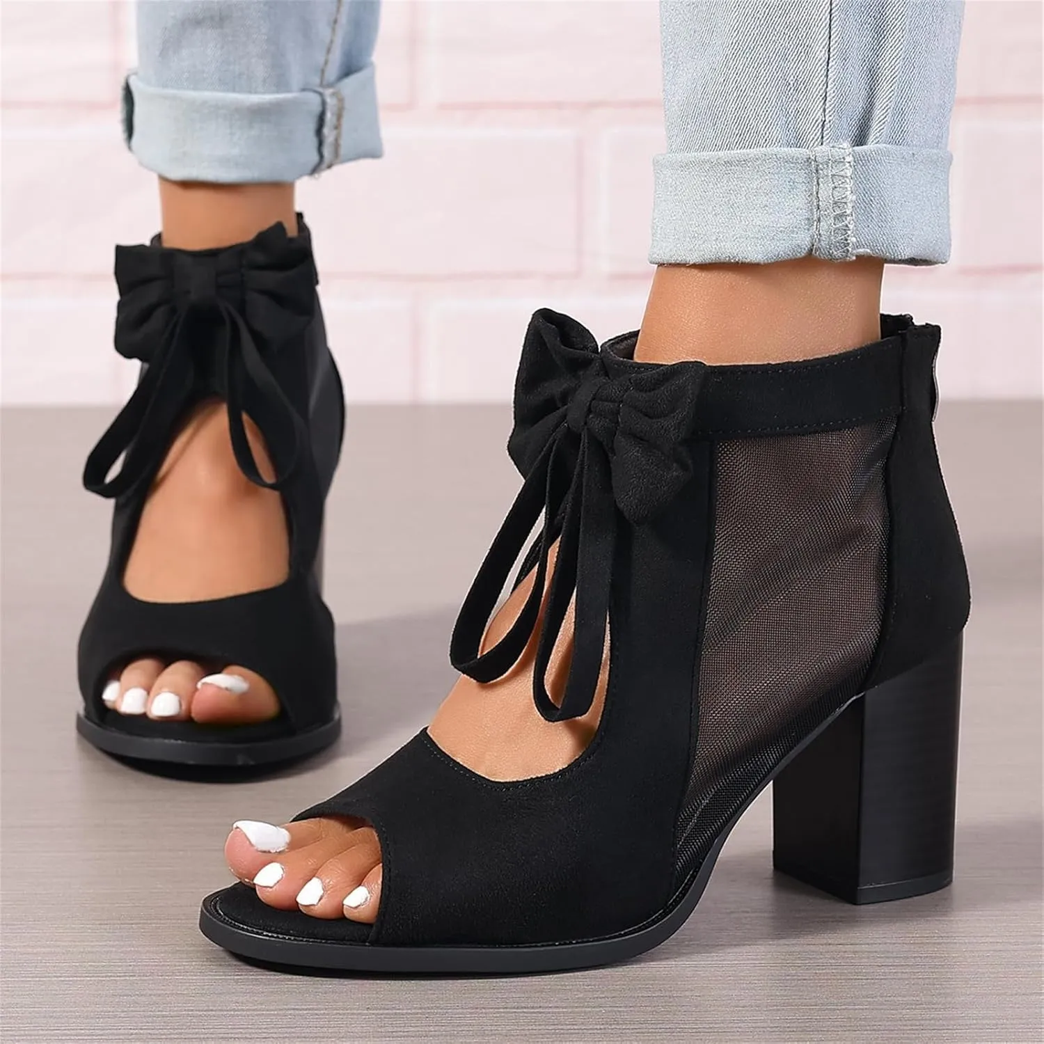 Ladmiple Chunky Heels For Women Wedding Block Heels Open Toe Fashion Party Evening Ankle Strap Comfortable Dress Pump Shoes