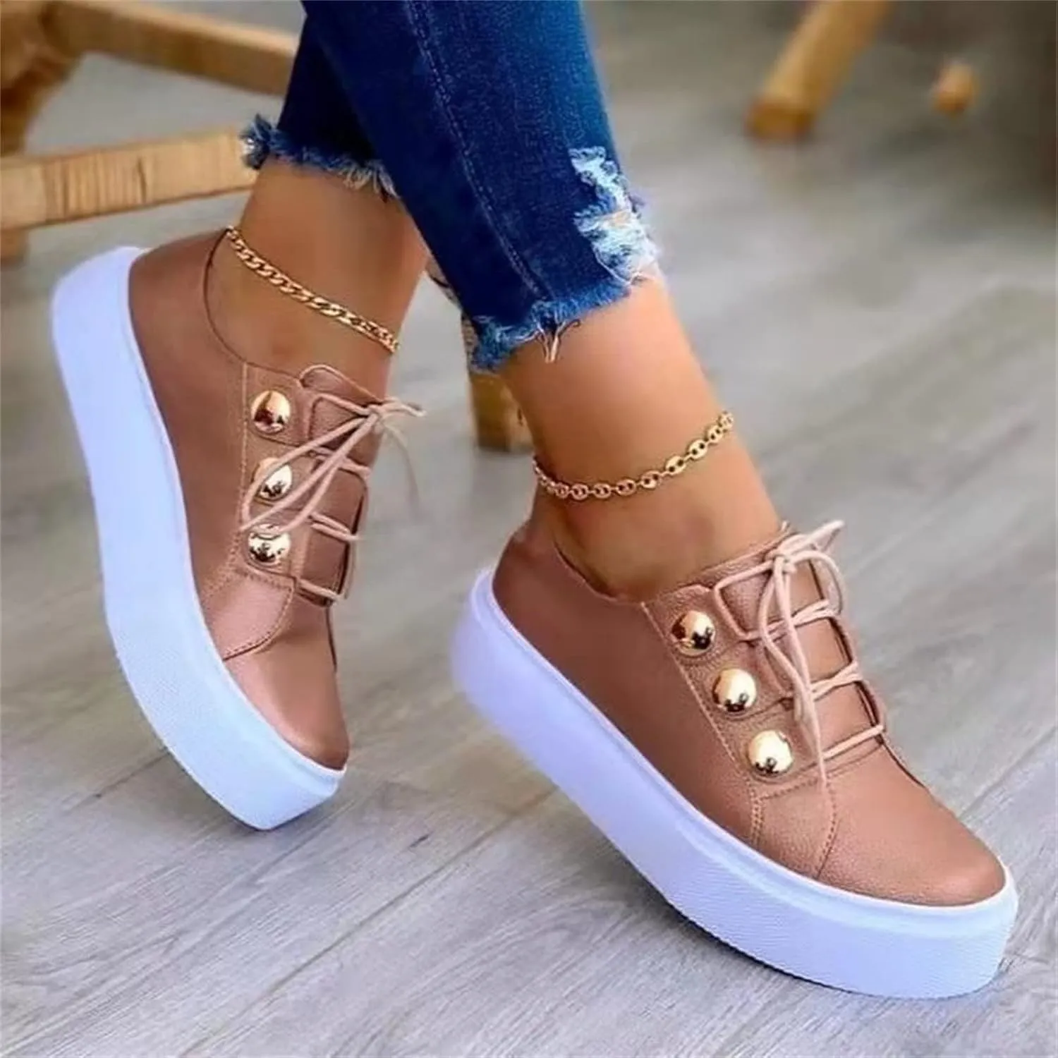 Ladmiple Shoes For Women Sneakers Slip Ons Walking Shoes Non Slip Lightweight Gym Fashion Lace Up Platform Flats Loafers