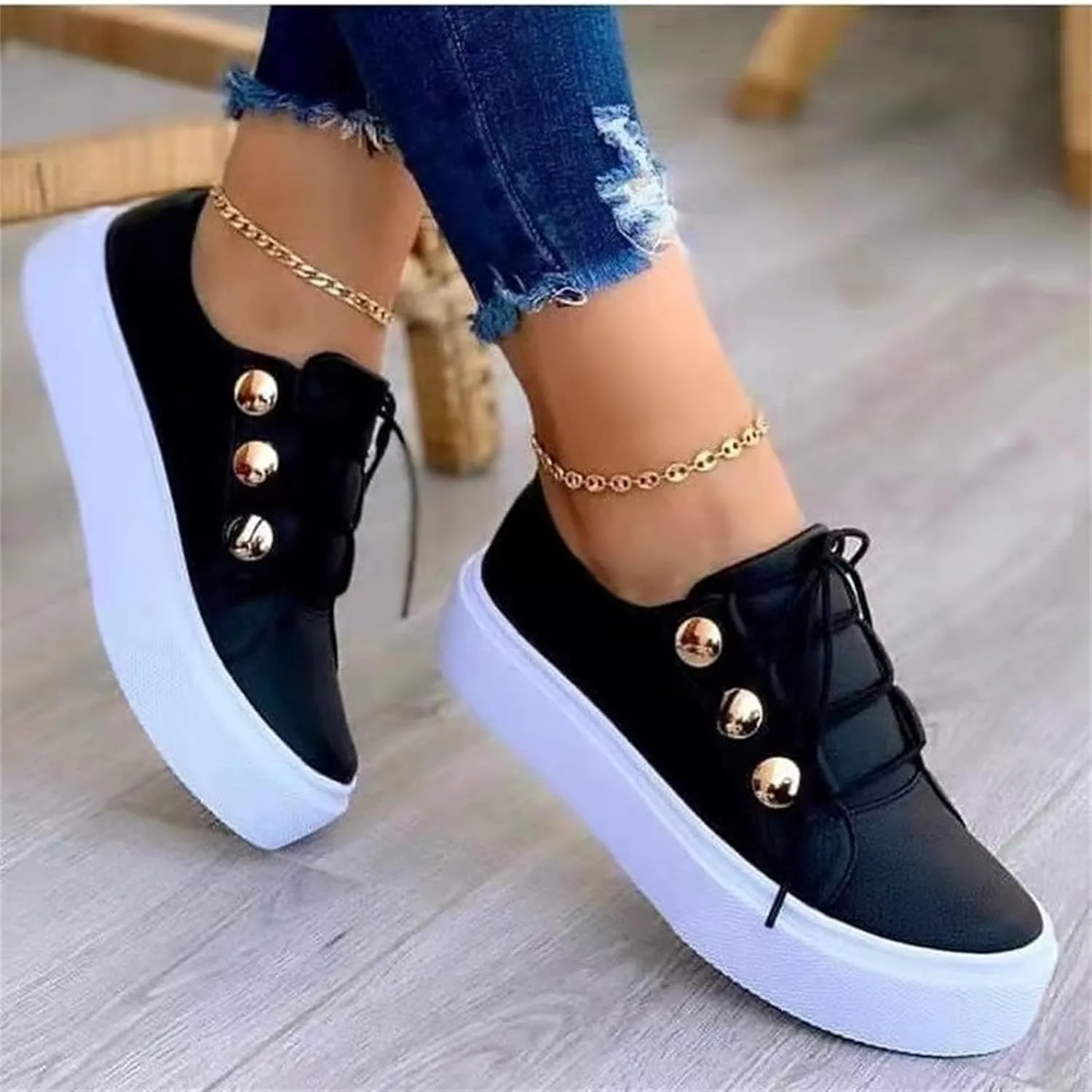 Ladmiple Sneakers For Women Slip On Wide Width Casual Lace Up Walking Shoes Dressy Summer Fashion Platform Flats Loafers