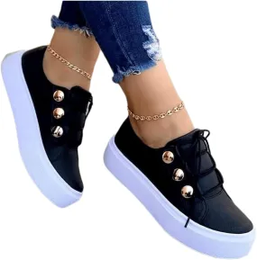 Ladmiple Sneakers For Women Slip On Wide Width Casual Lace Up Walking Shoes Dressy Summer Fashion Platform Flats Loafers