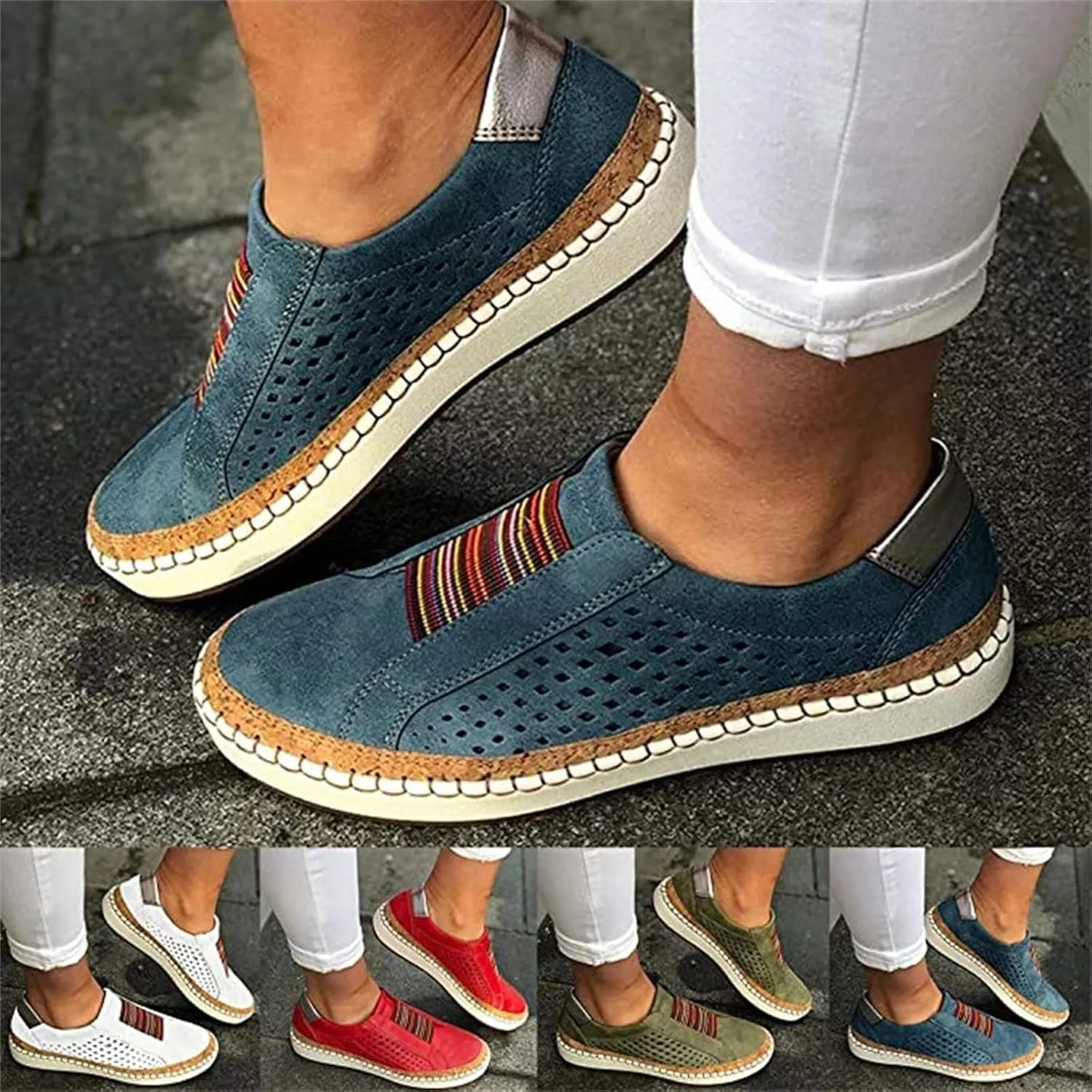 Ladmiple Sneakers For Women Slip On Wide Width Low Top Casual Canvas Walking Shoes Dressy Summer Fashion Flats Loafers