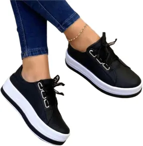 Ladmiple Sneakers For Women Slip On Wide Width Walking Shoes Fashion Lace Up Low Top Comfortable Platform Flats Loafers
