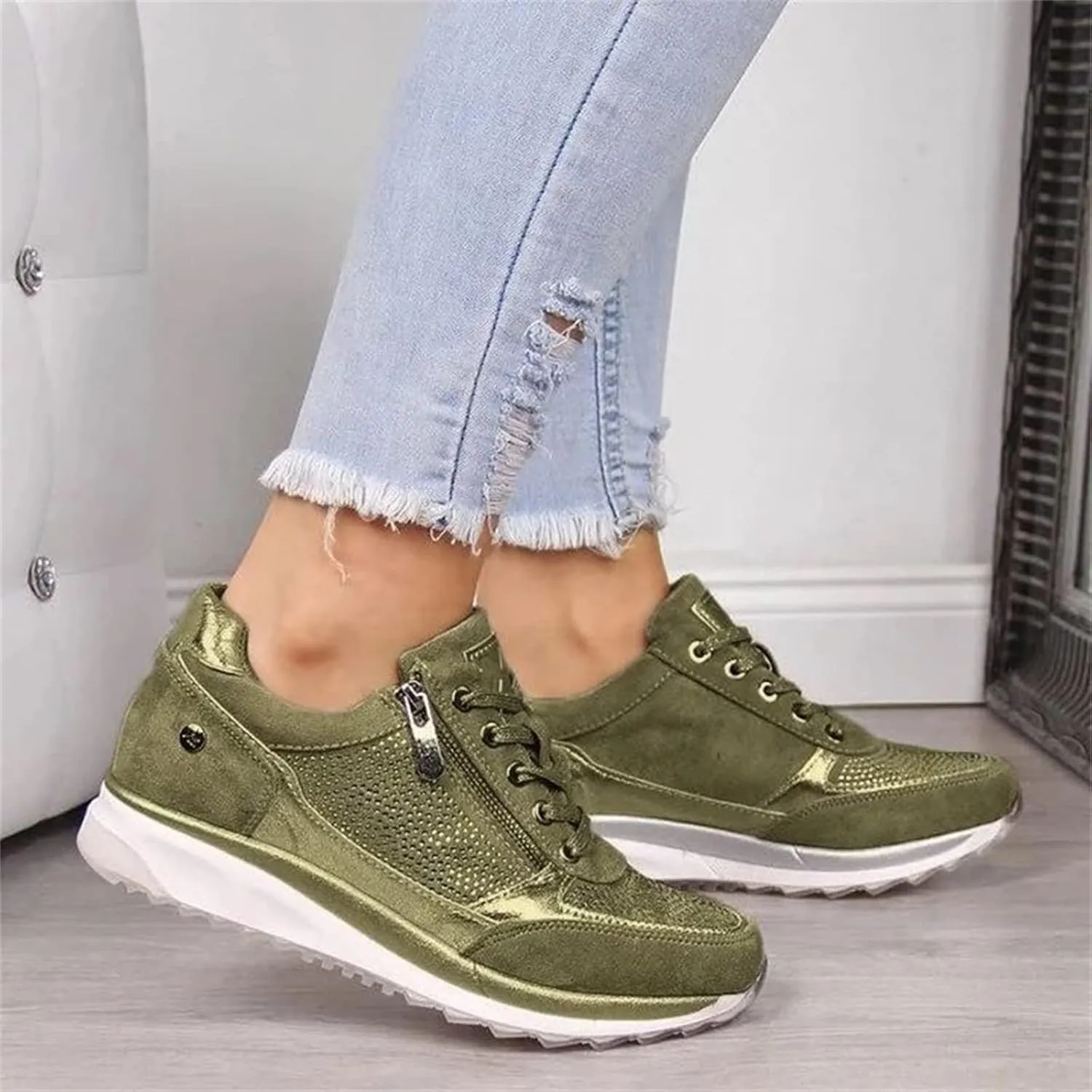 Ladmiple Sneakers For Women Walking Shoes Comfortable Casual Lace Up Dressy Summer Fashion Slip On Platform Flats Loafer