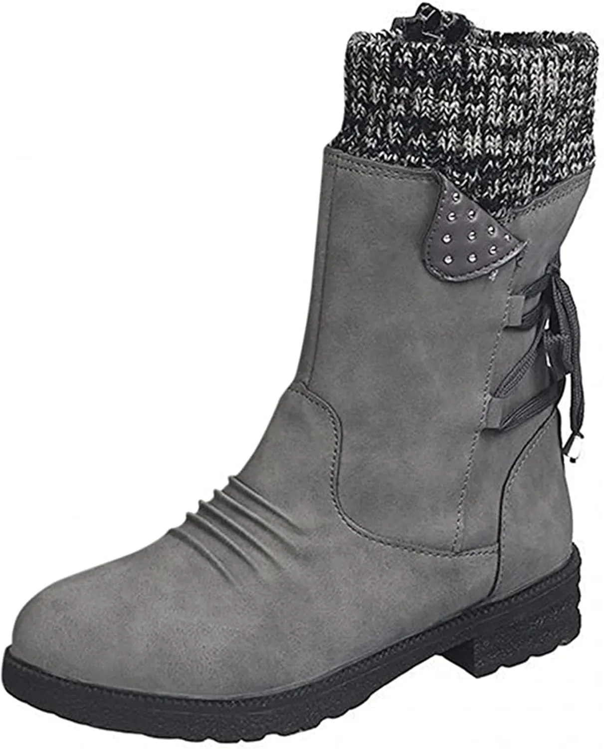 Lausiuoe Boots For Women Low Heel Mid Calf Pull On Winter Boots Side Zip Slouchy Western Cowboy Booties Non Slip Outdoor Shoes