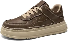 Men's Leather Lace-Up Sneakers Comfort Walking Shoes Cushioned Sole Elevator Shoes for Men Casual Skate