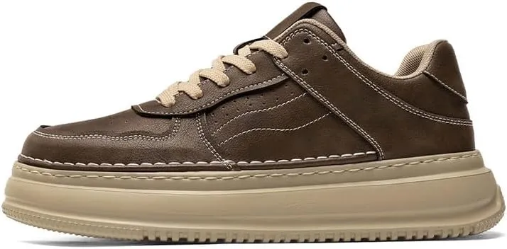 Men's Leather Lace-Up Sneakers Comfort Walking Shoes Cushioned Sole Elevator Shoes for Men Casual Skate