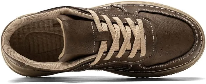 Men's Leather Lace-Up Sneakers Comfort Walking Shoes Cushioned Sole Elevator Shoes for Men Casual Skate