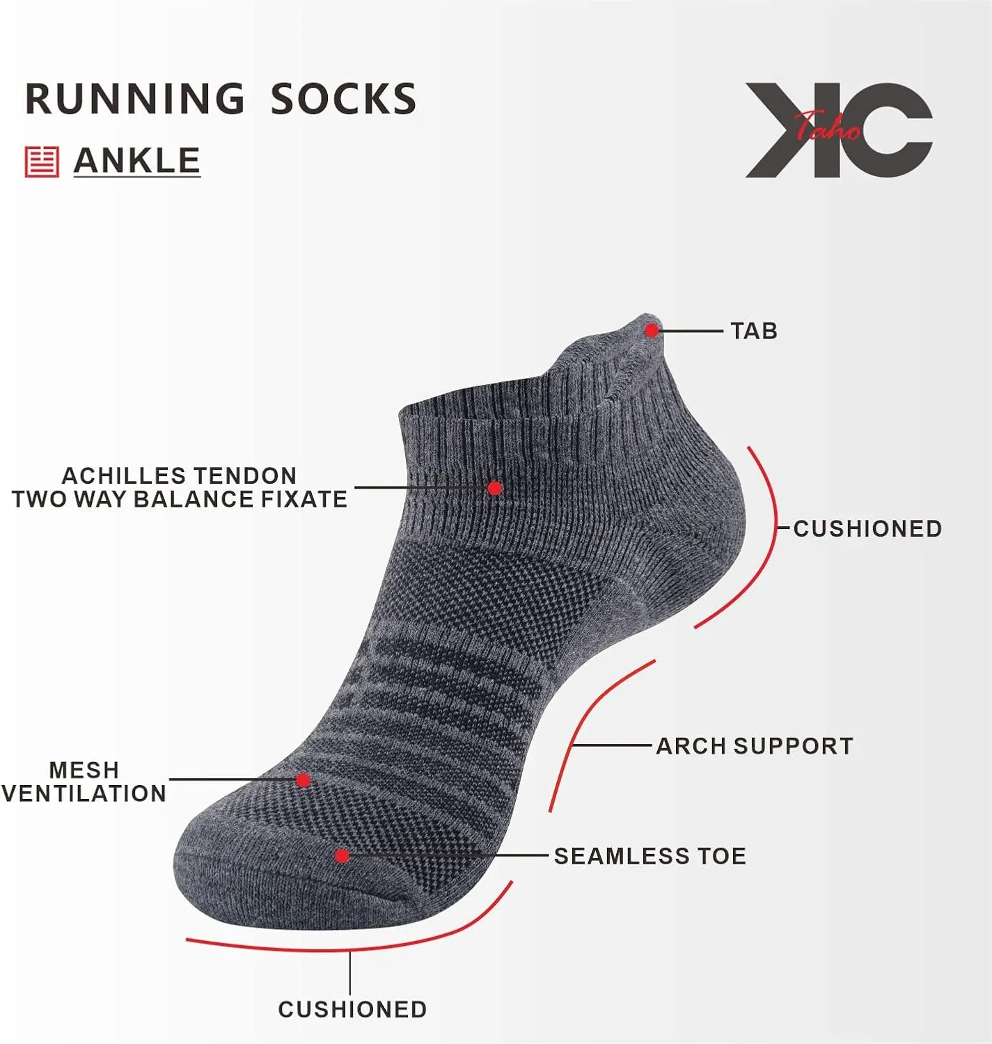 Men's Performance Athletic Running Socks 6/8 Pairs Arch Support Cushioned Cotton Low Cut Sports Ankle Sock