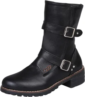 Mid Calf Boots for Women Low Hee Ankle Boots for Women Comfy Large Size Boots Round Toe Work Women's Leather Boots