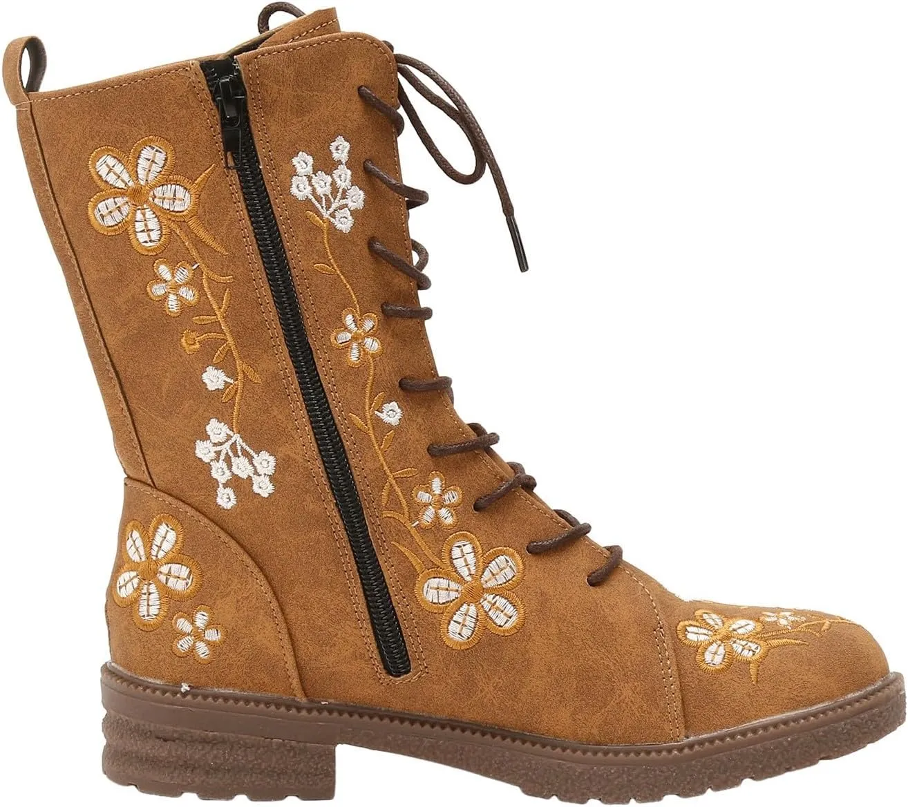 Mid Calf Boots for Women Retro Printed Embroidered Women's Heel Monochrome Fashion Short Boots Non Rain 8 Wide