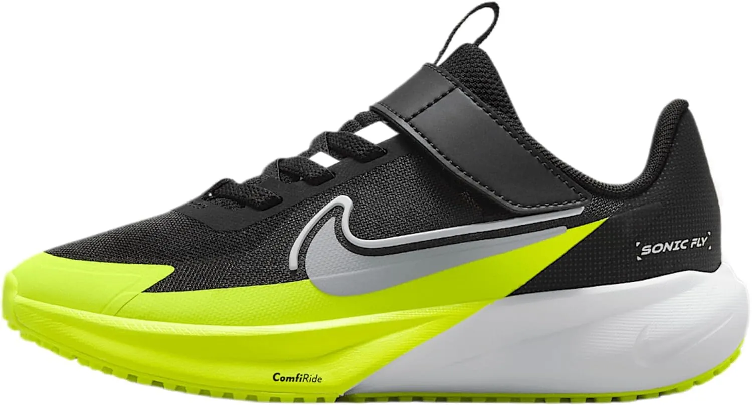 Nike Sonic Fly Little Kids' Running Shoes (FZ0016-002, Black/White/Volt/Wolf Grey)