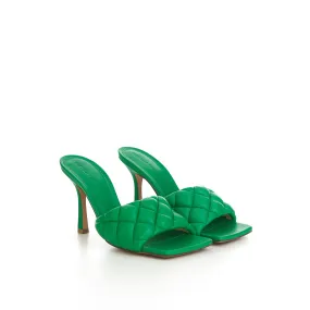 Padded Mules In Parakeet Green Quilted Leather