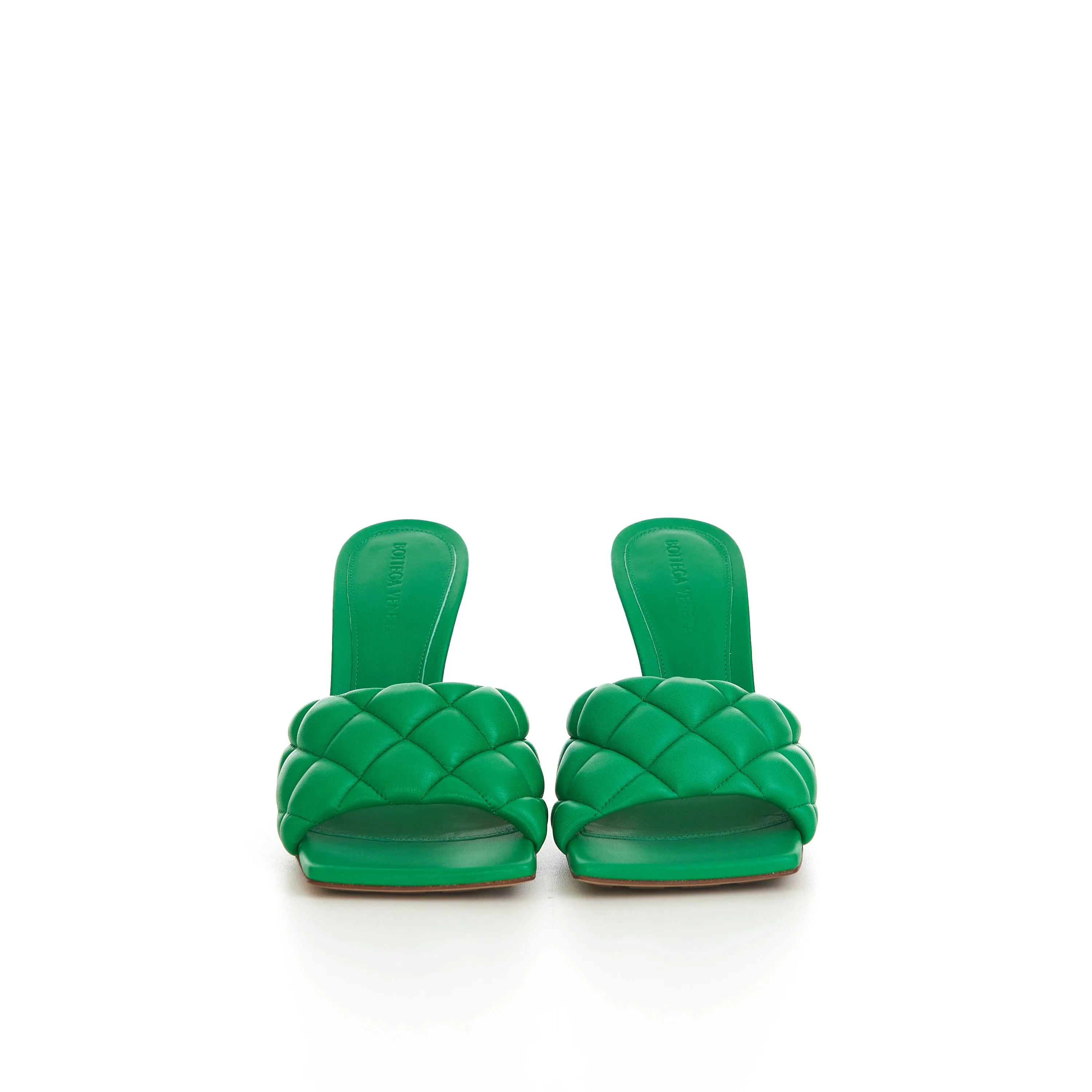 Padded Mules In Parakeet Green Quilted Leather