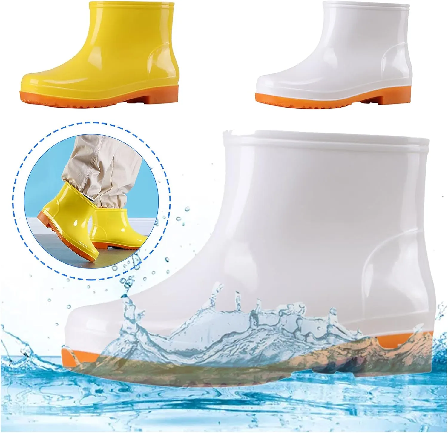 Rain Boots Women, Women's Short Rain Boots Waterproof Wide Calf Garden Shoes Lightweight Anti-Slipping Rubber Shoes Comfortable Ankle Rainboots