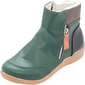 Vintage Arch Support Ankle Booties for Women's Fashion Lace Up Zipper Flat Low Heel Outdoor Walking Boots Shoes