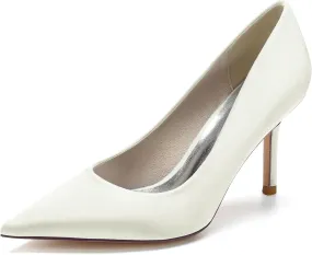 Wedding Bridal Shoes Women's Stiletto High Heel Dress Pumps Pointed Toe Evening Party Shoes,Ivory,8