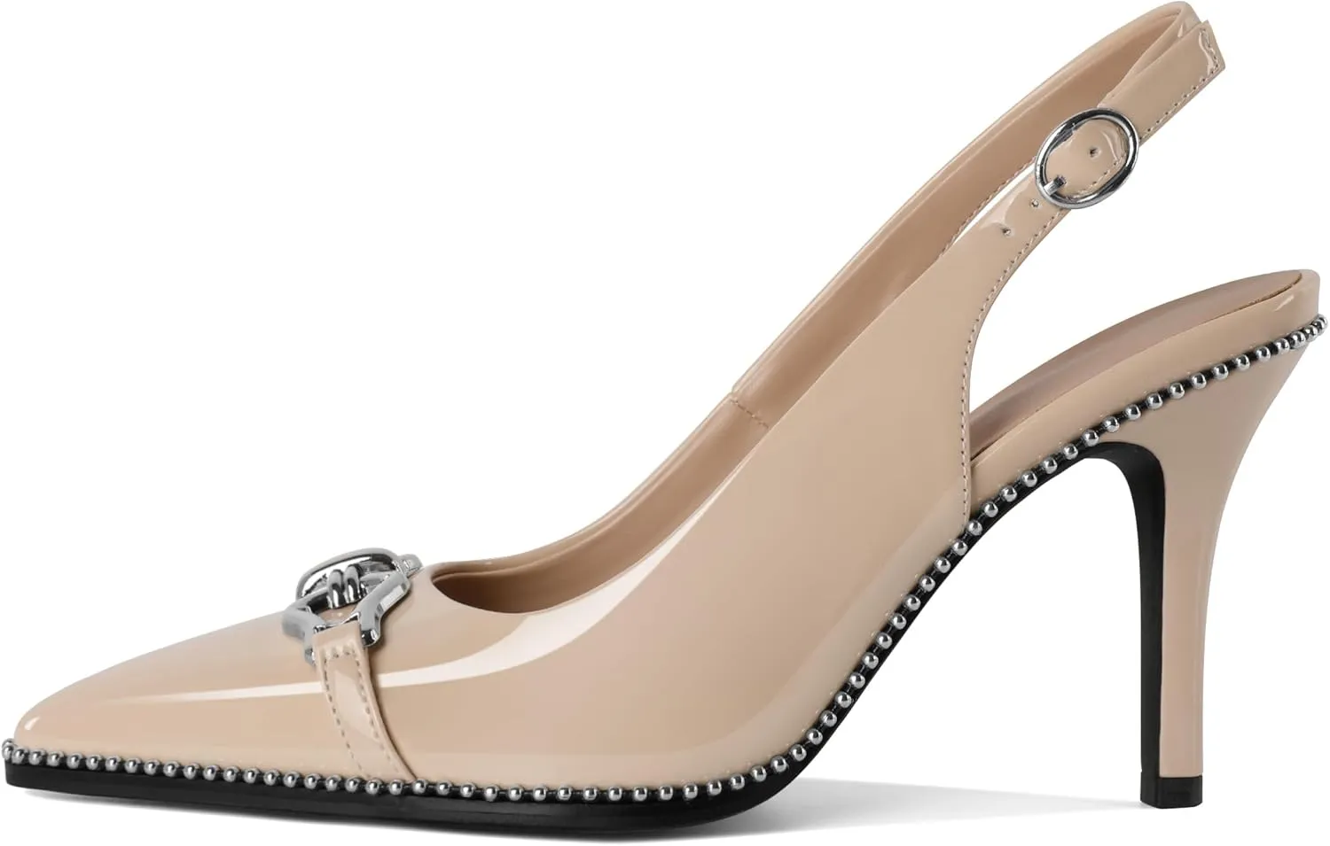 Women Slingback Pumps Pointed Toe Stiletto High Heels Beaded Heels 3.4 Inches Dress Pumps Shoes