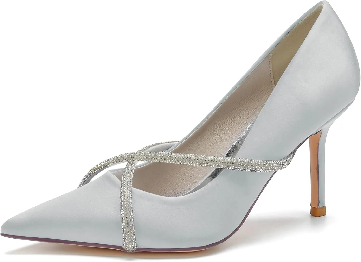 Women's Classic Closed Pointed Toe Stiletto High Heels Pumps Shoes for Party Evening Wedding,Silver,8