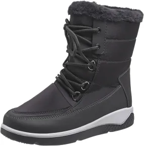 Women's Mid Calf Snow Boots Cold Proof Insulated Winter Boots Solid Lace Up Boots Thick Bottom Non Slip Boot